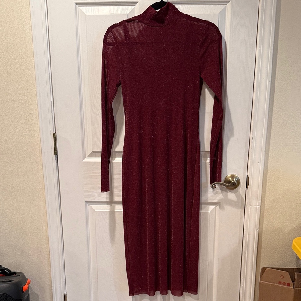 WILD FABLE Burgundy Red Sheer Slip Bodycon Long Sleeve Dress NWT